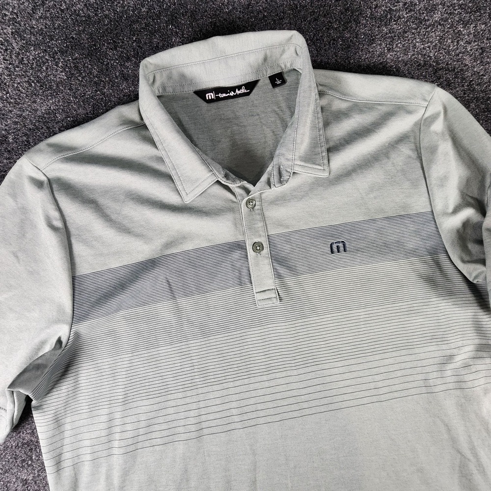 Travis Mathew Polo Shirt Mens Large Gray Striped‎ Golf Casual Preppy EUC